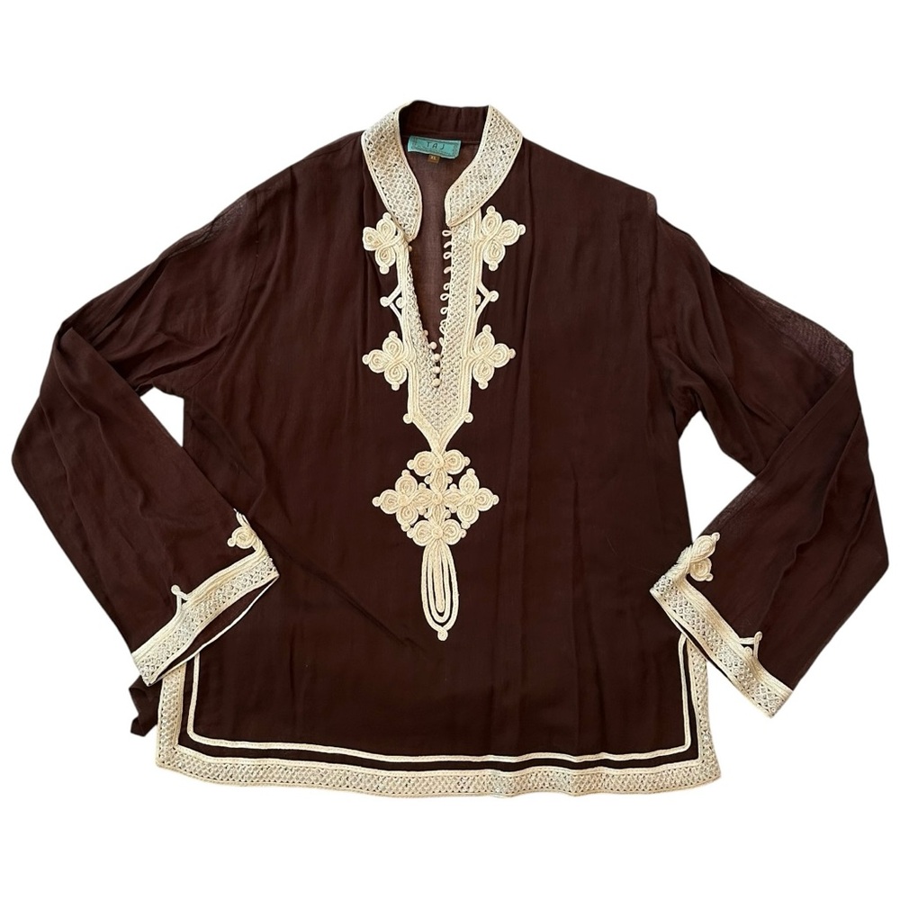TAJ By Sabrina Crippa Tunic Top Cover Up X-Large Embroidered Brown Sequins $399